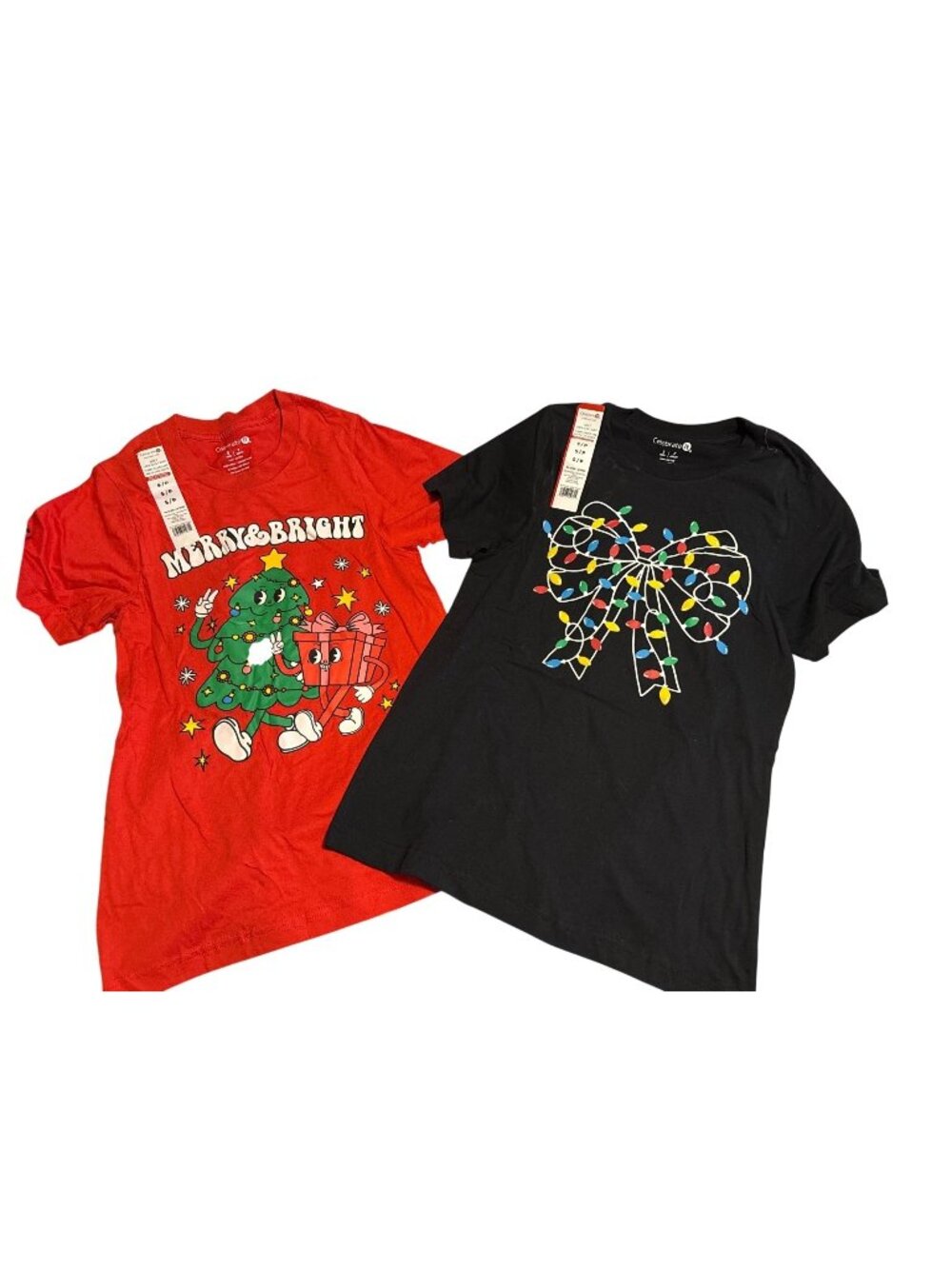 Celebrate It Christmas T-Shirts Merry & Bright & Bow Design Adult Crew Neck S 10